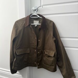 Classic Brown Utility Jacket with Corduroy Collar